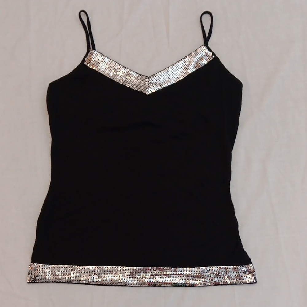Vintage Black Sequin Trim Women's Top
